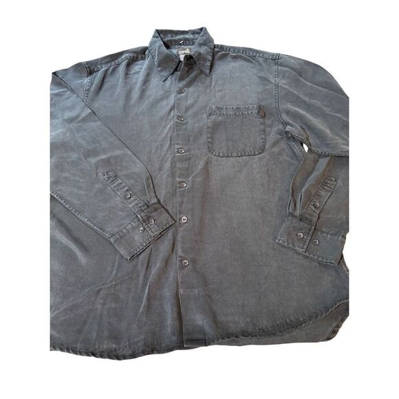Weekendz off long sleeve relaxed carbon tencel button up pocket shirt L - Picture 1 of 5